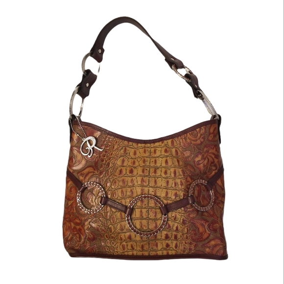 Authentic Raviani Croc Leather Tote Bag Purse Embellished Rhinestones Western - Picture 1 of 12